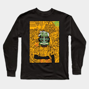 MaleMask NFT with HawaiianEye Color and DarkSkin Color - Doodle Style Long Sleeve T-Shirt